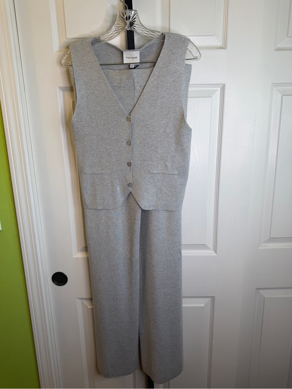 Pink Rose Light Gray Knit Vest & Wide-Leg Pants Set, size Medium, NWT